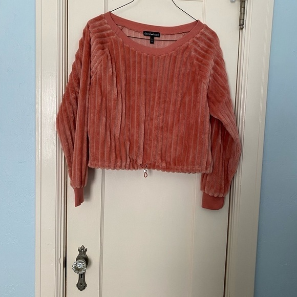 Derek Heart Shirt Soft Terracotta Crop Drawstring Hemline & Elastic Cuff Size L - Picture 2 of 11